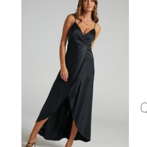 Showpo - MINE WOULD BE YOU DRESS IN BLACK SATIN